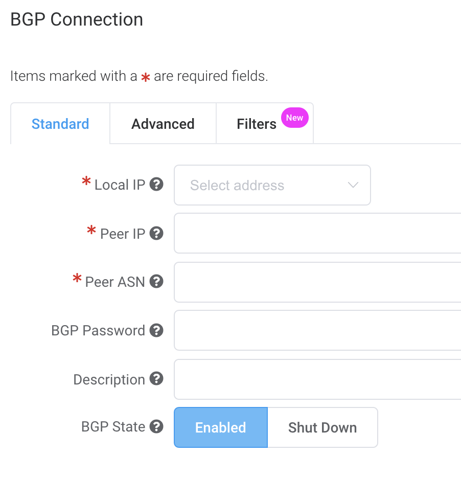 BGP Connection details