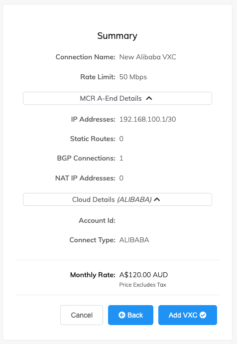 Alibaba connection details