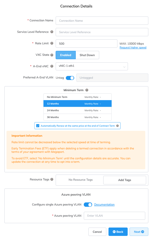 Azure connection details