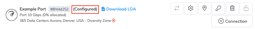 This image shows the Port entry on the Services page with the status as Configured.
