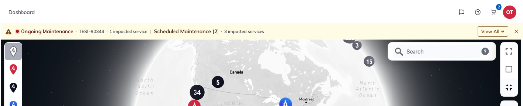 This image shows the maintenance and outage banner at the top of the page.