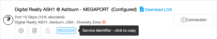 The service identifier is shown in a hash format. You can click the number to copy it to the clipboard for use elsewhere.