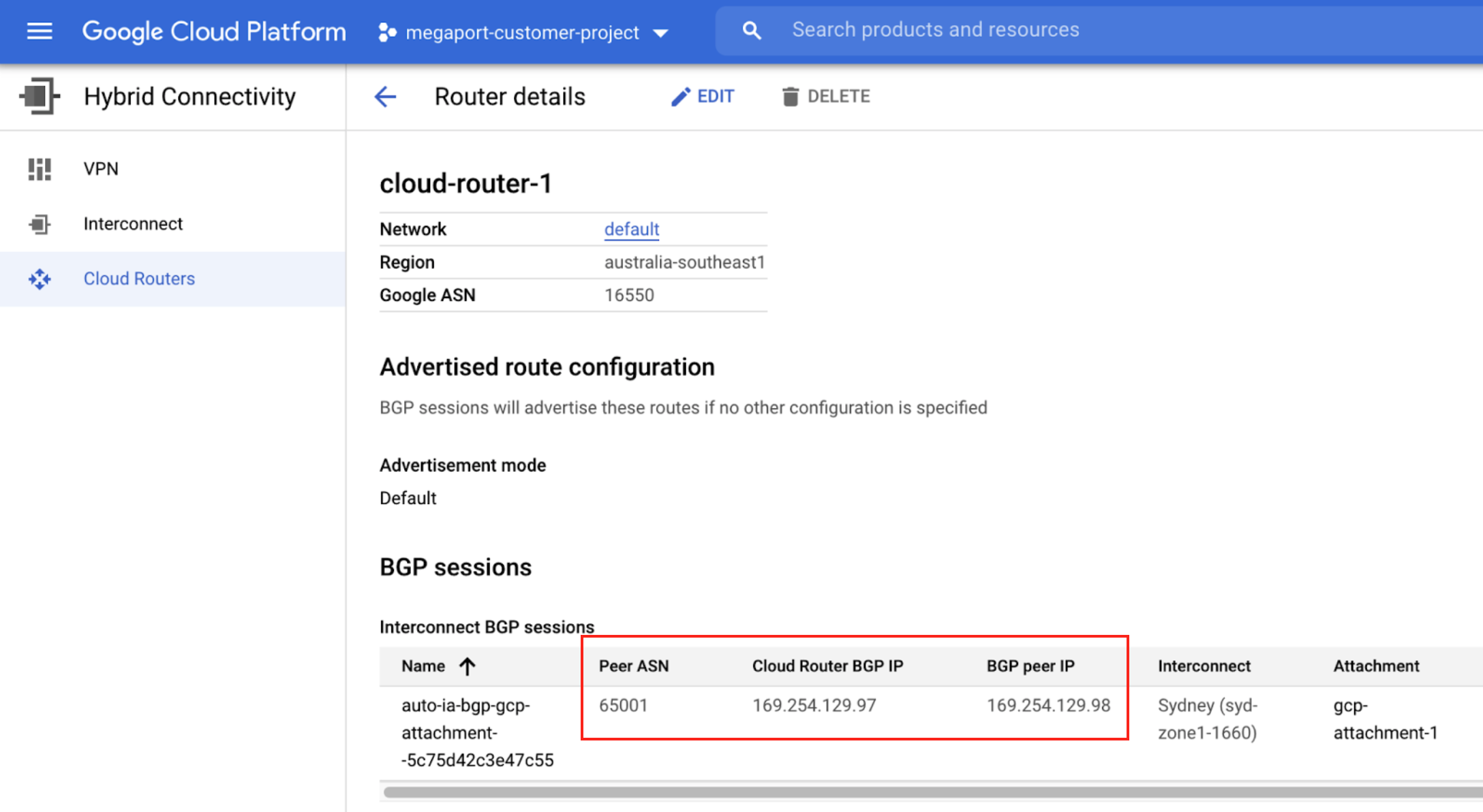 Google-Verbindungsdetails