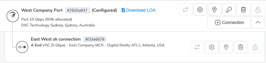 Dieses Bild zeigt den Service Key VXC, den beide Unternehmen im Megaport Portal sehen werden.
