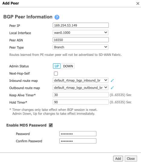 BGP-Peer für Aruba hinzufügen