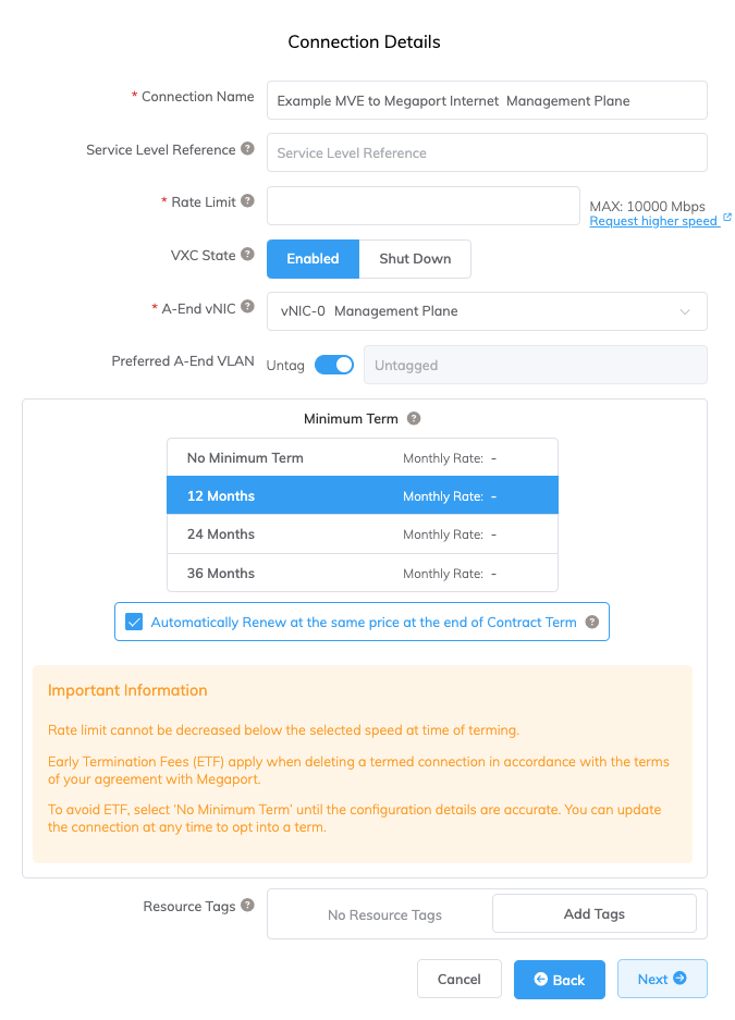 Megaport Internet Verbindungsdetails