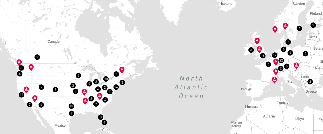 Enabled Locations map