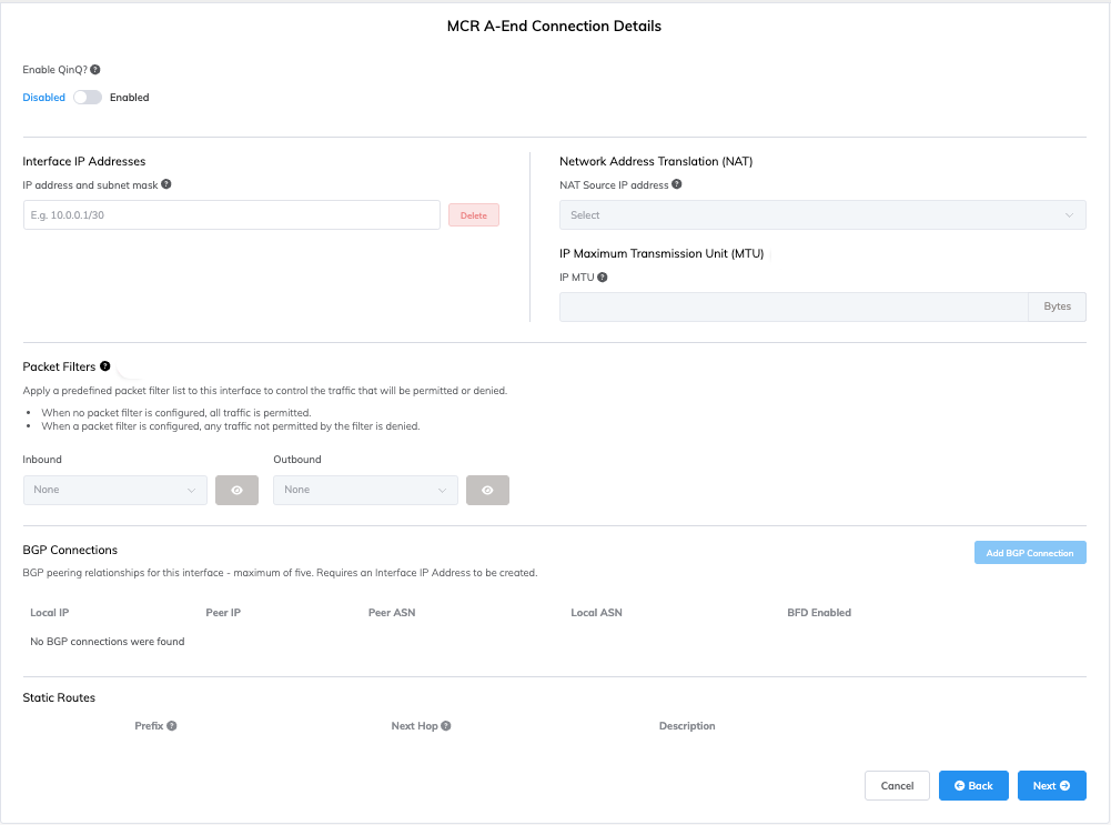 Detalles de conexión del extremo A de mcr en Digitalocean