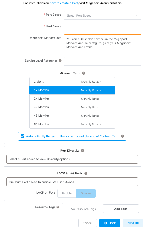 Detalles de creación de Port