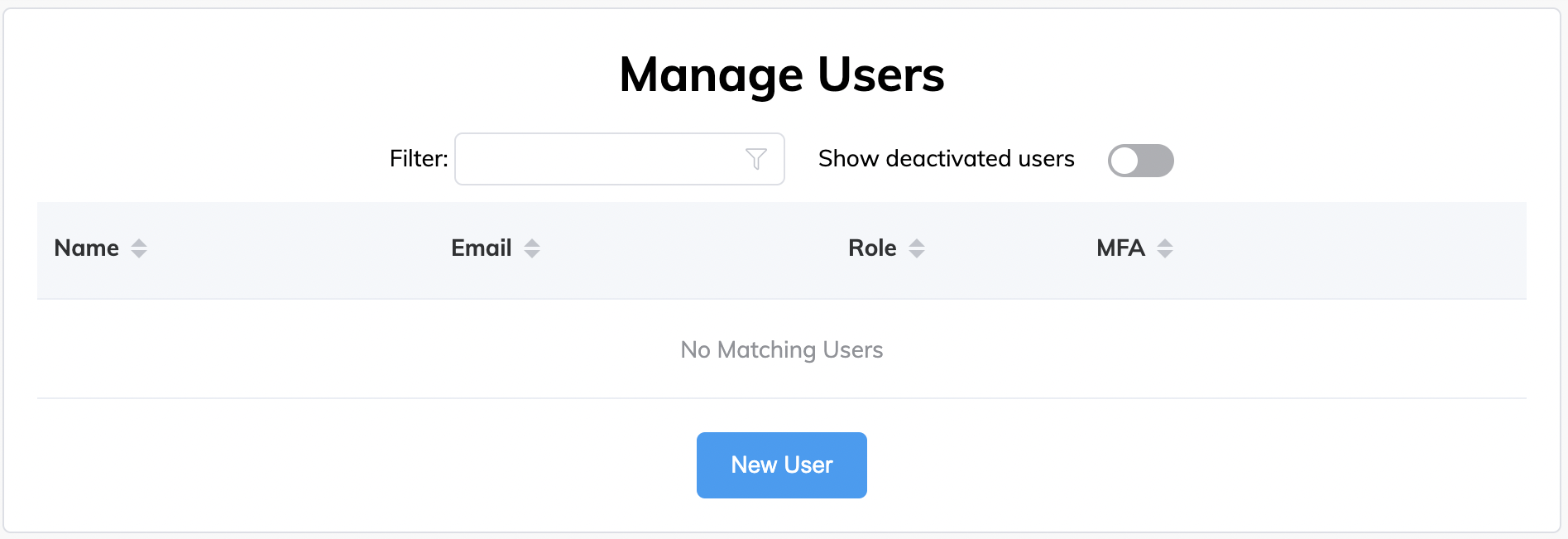 Página Manage Users (Administrar Usuarios)