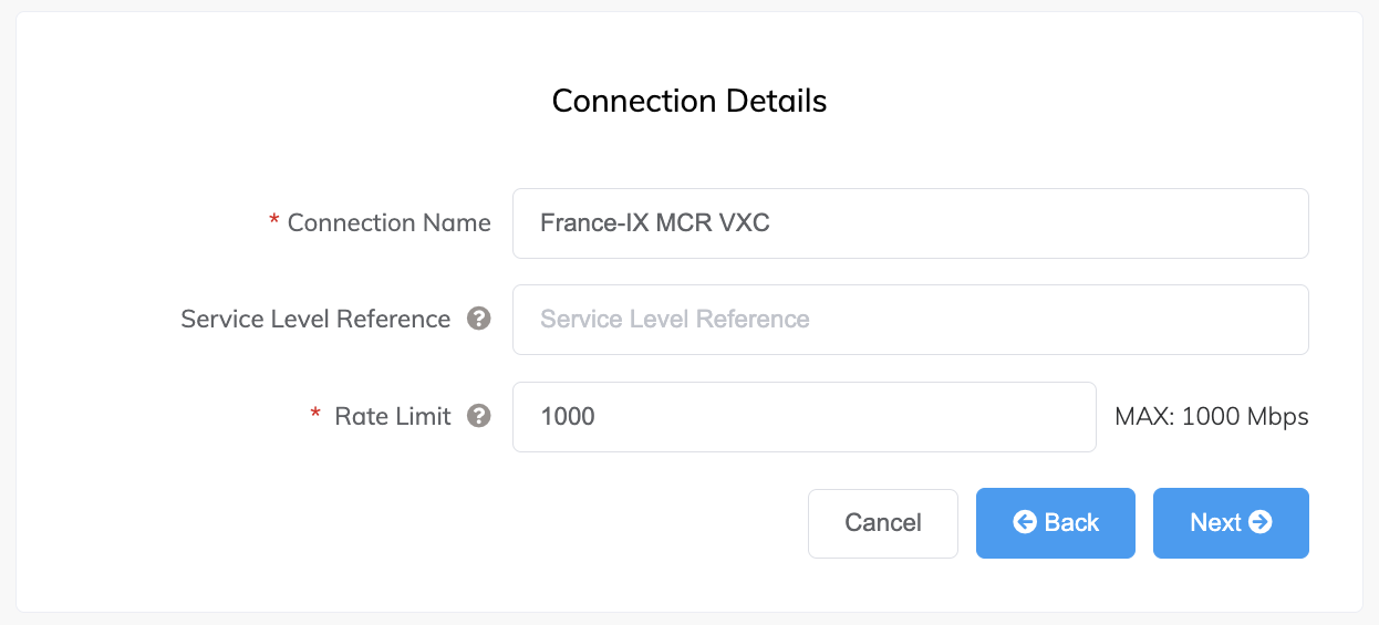 Detalles de la conexión VXC
