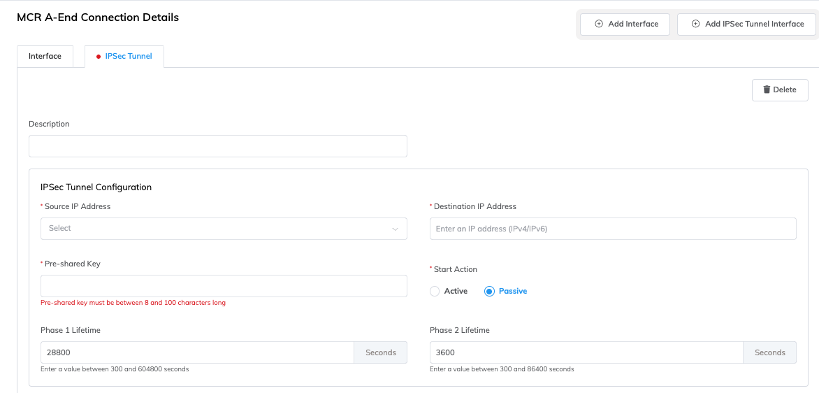 Detalles de configuración de IPsec
