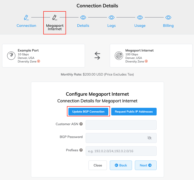 Esta imagen muestra dónde hacer clic en Megaport Internet 