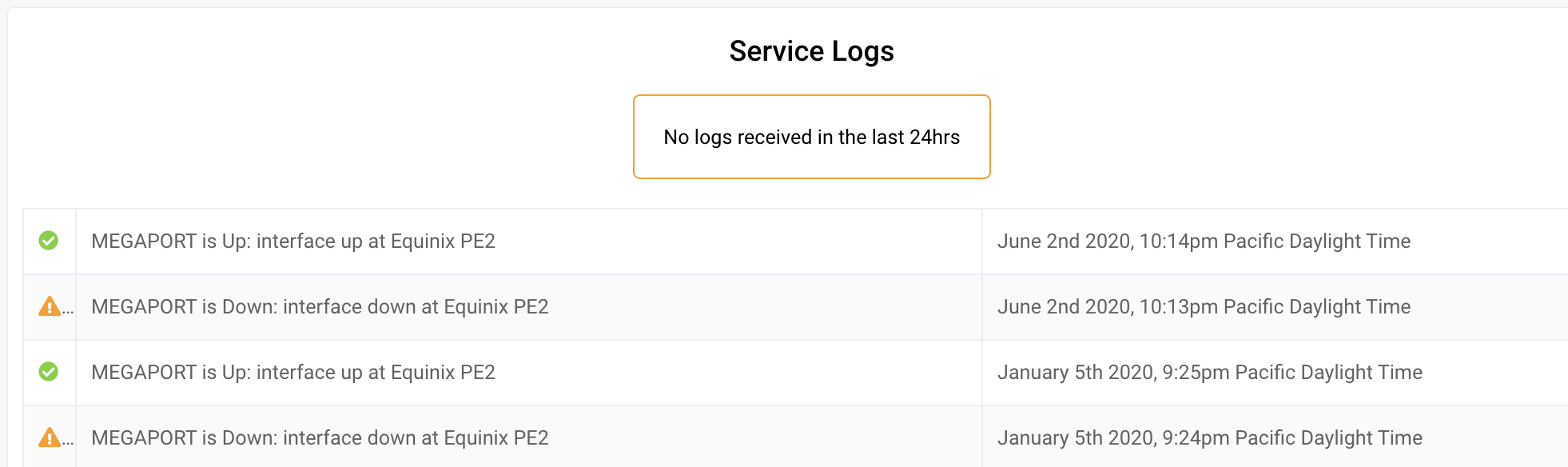 Página Service Logs (Registros de Servicio)