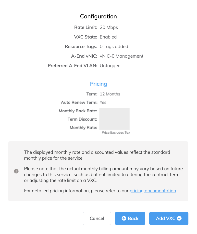 Añadir VXC de servicios configurados