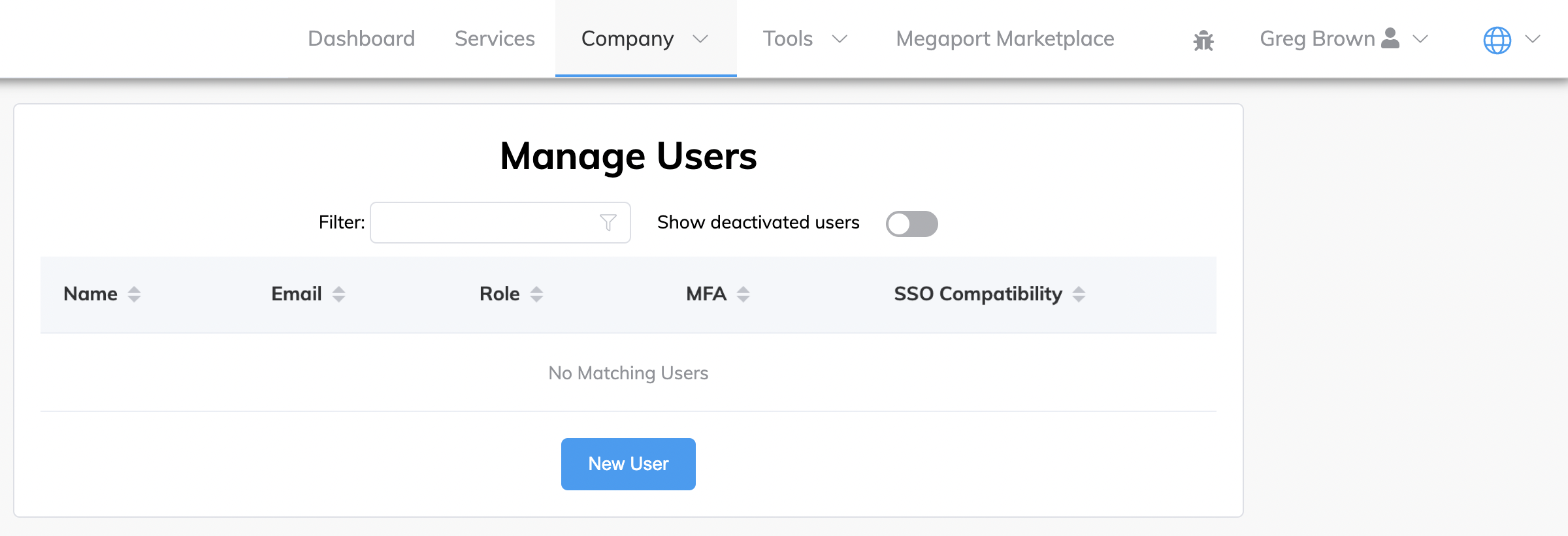 Página Manage Users (Administrar usuarios)