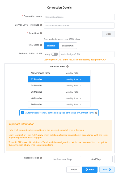 Detalles de la conexión Megaport Internet