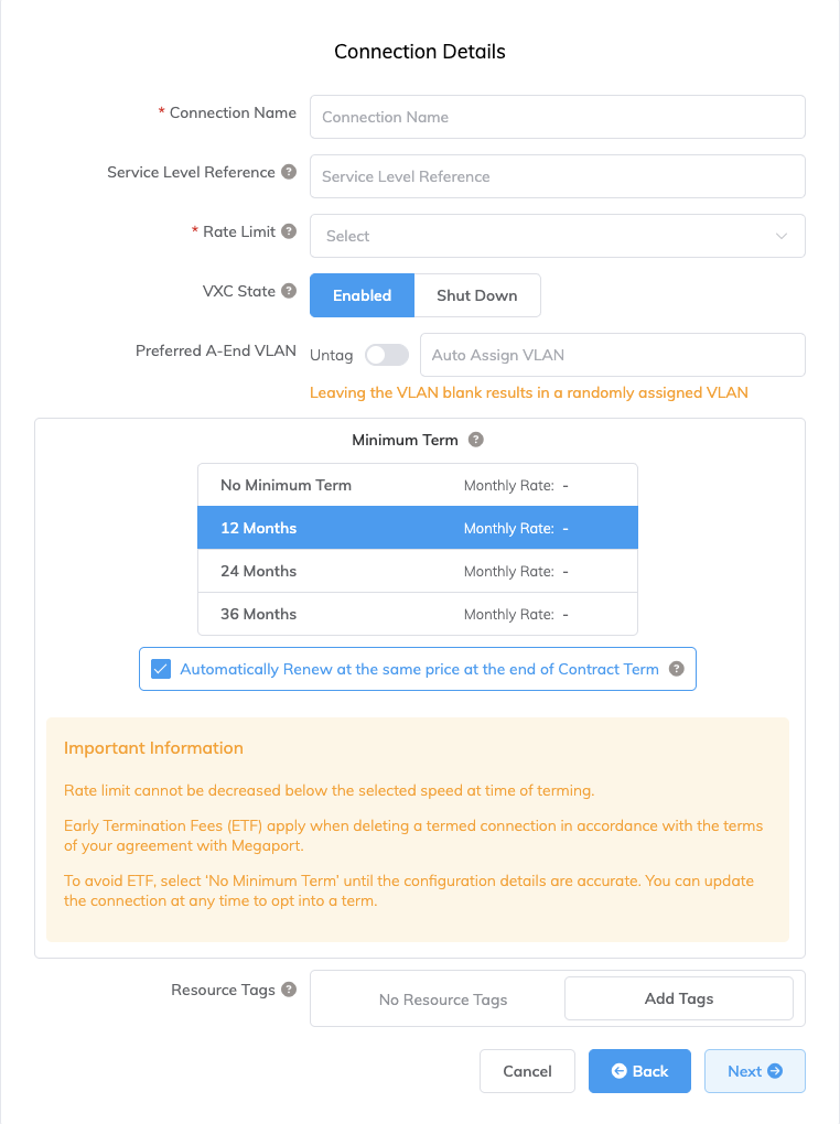 Détails de la connexion Alibaba VXC