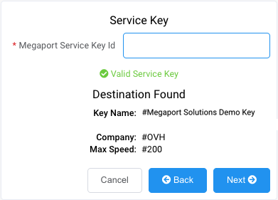 Enter Service Key (Saisir la clé de service)