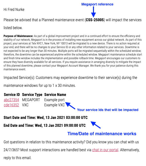 Notification de maintenance du réseau