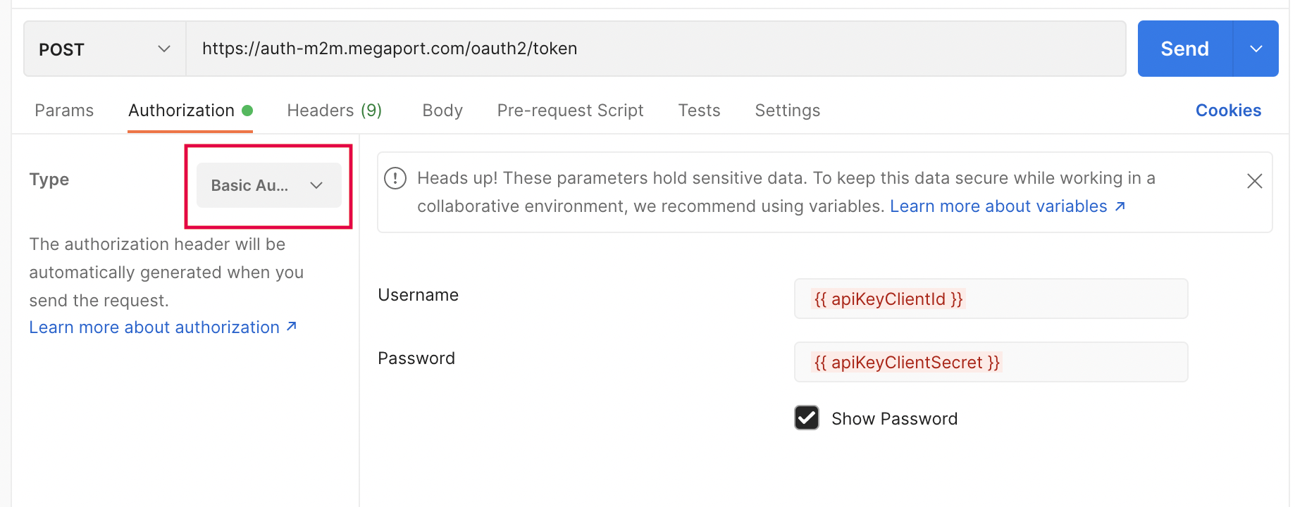 Parametri di autorizzazione del token di accesso