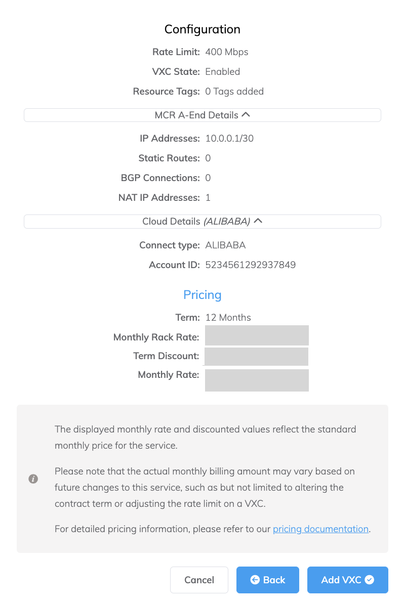 Dettagli connessione Alibaba