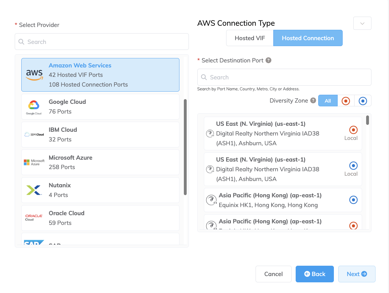 Aggiungi connessione AWS