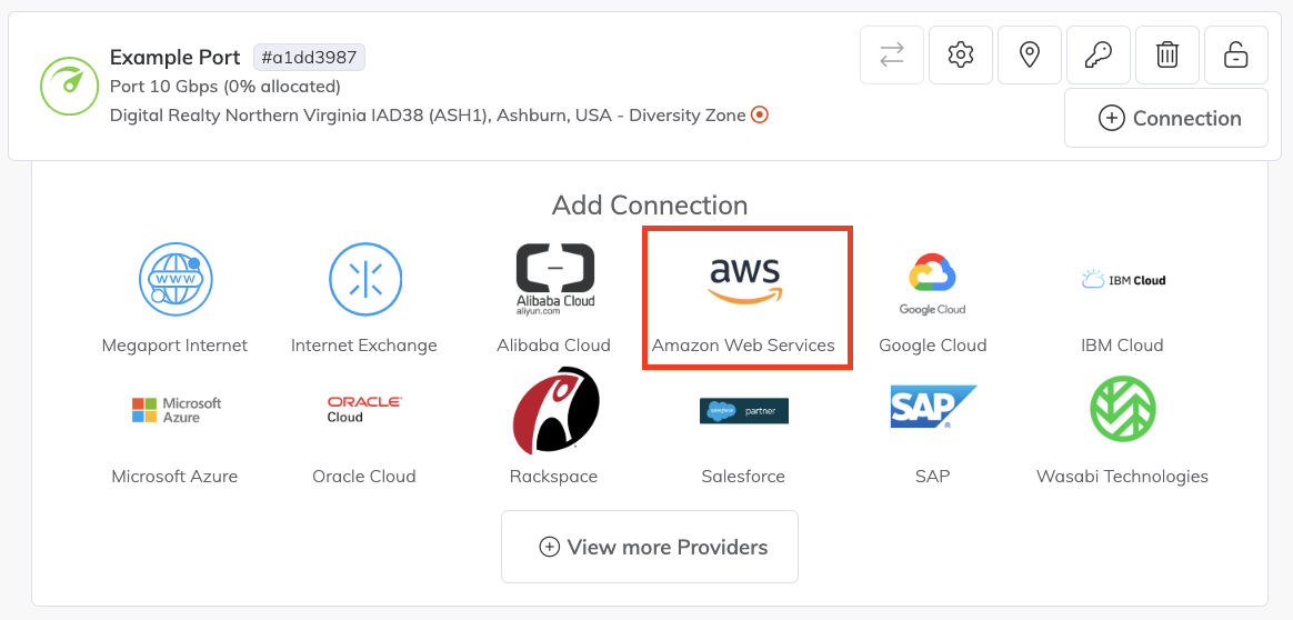 Aggiungi connessione AWS