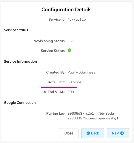 Dettagli configurazione Google