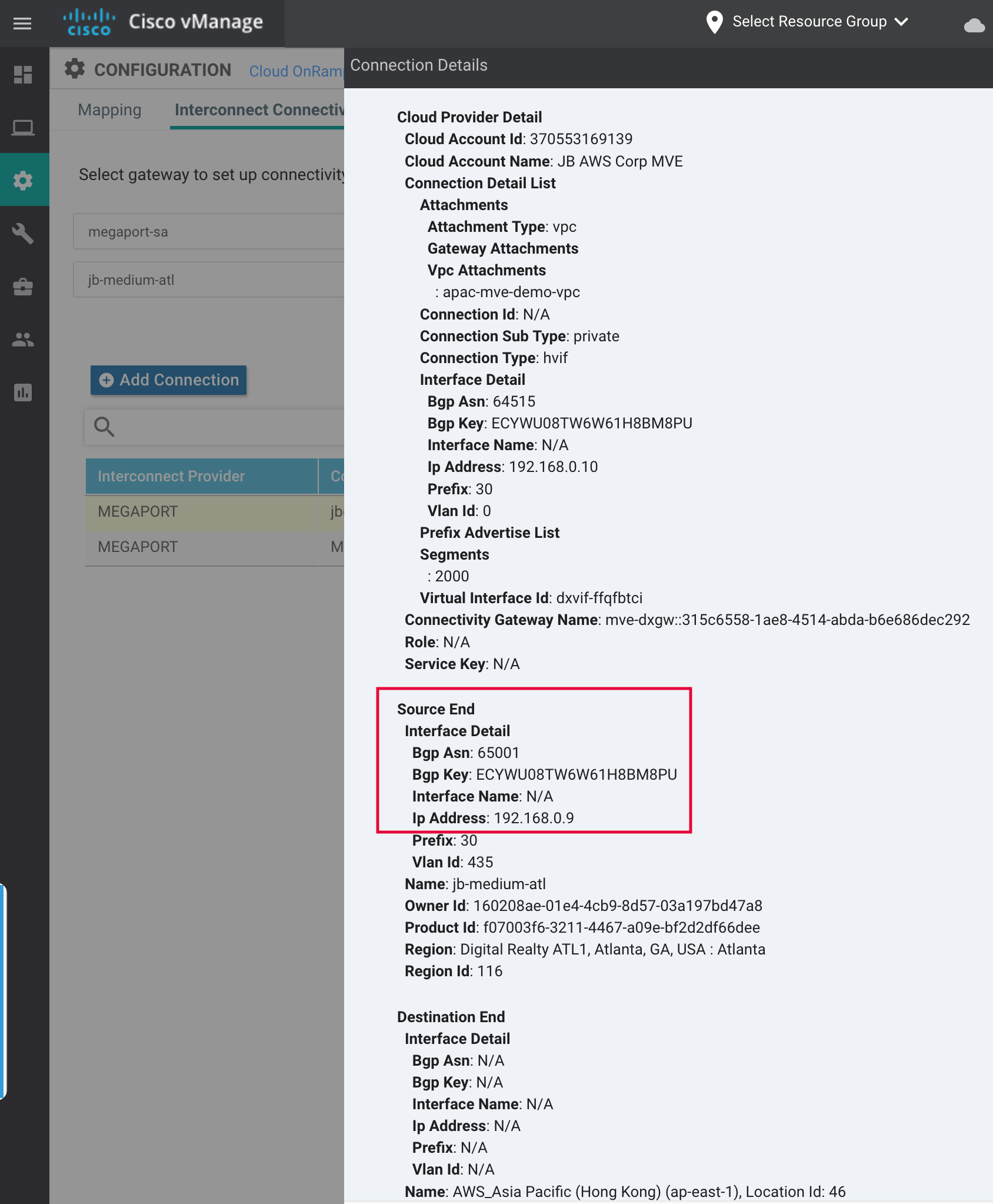 Dettagli Connessione AWS