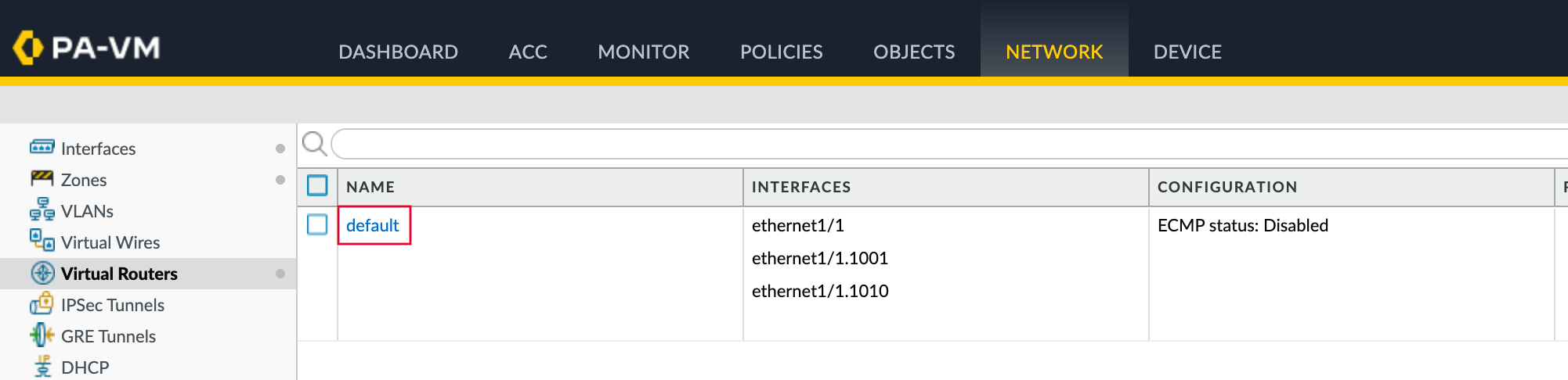 Seleziona router virtuale