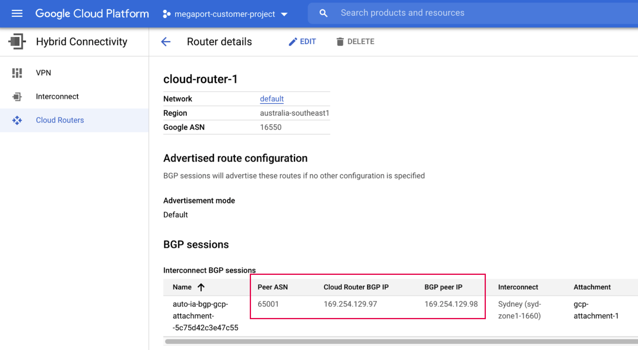 Dettagli connessione Google