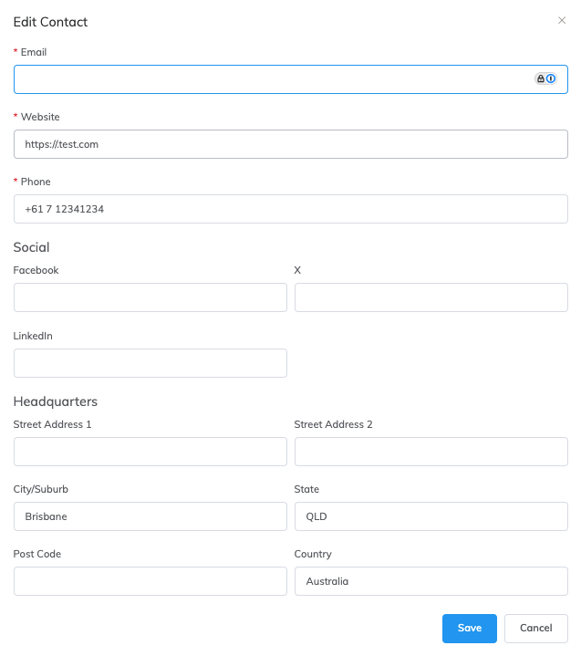 Scheda Contatti del profilo Megaport Marketplace