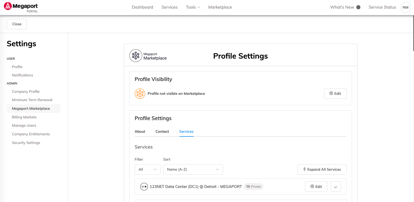 Profilo Megaport Marketplace