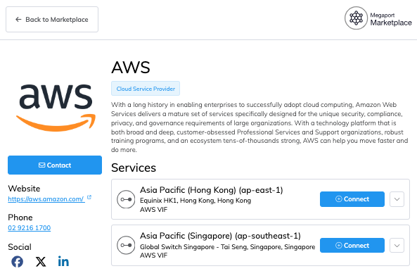 Profilo Megaport Marketplace