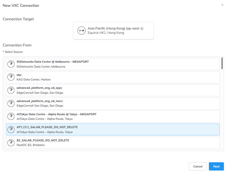 Connessione VXC Megaport Marketplace