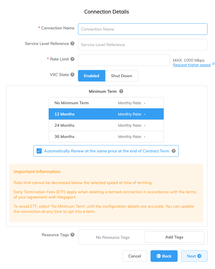 Dettagli connessione Megaport Internet