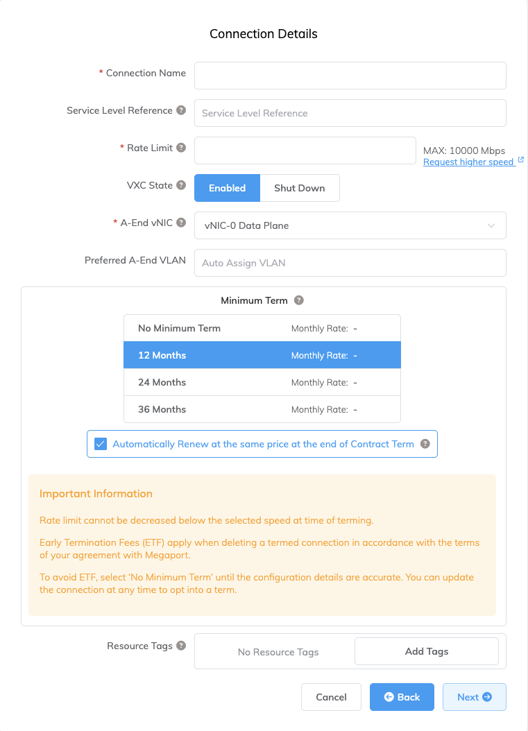 Dettagli connessione Megaport Internet
