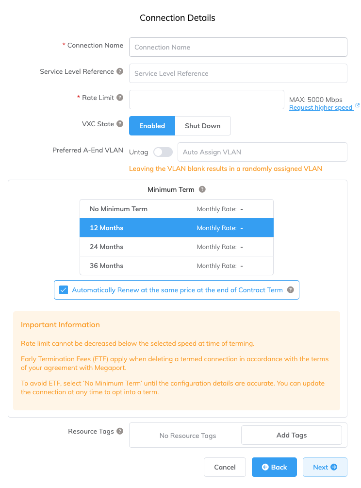 Dettagli connessione Megaport Internet