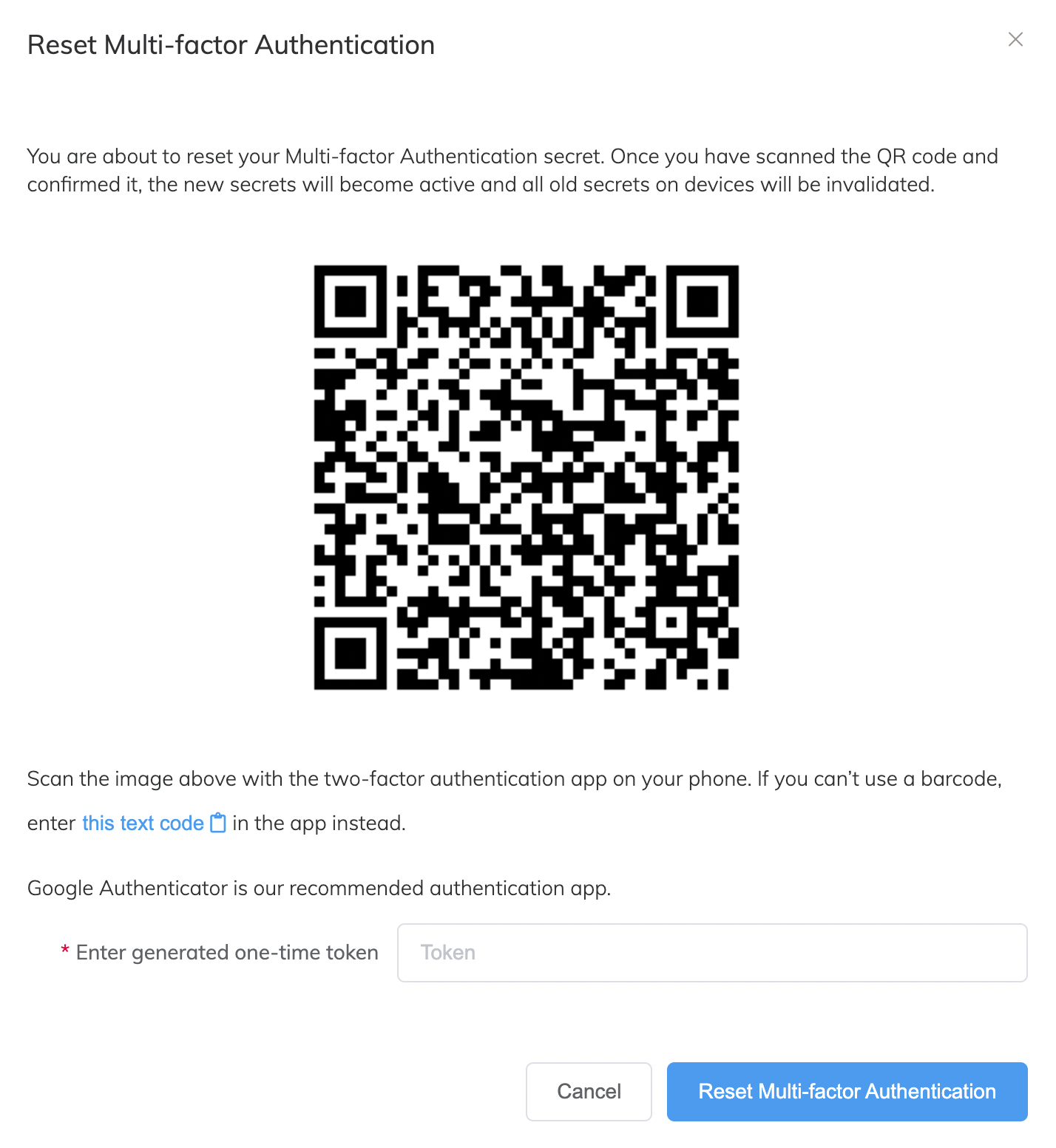 Reimpostazione autenticazione multi-fattore