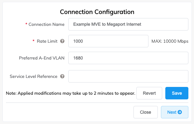 Megaport Internet 接続の詳細