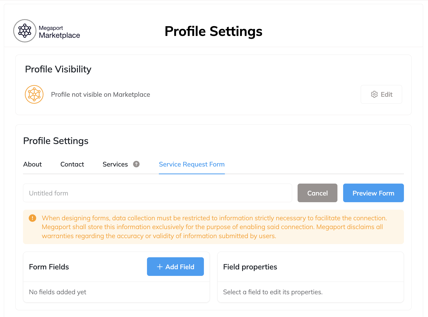 Screen for creating form fields where you can add form fields and field properties