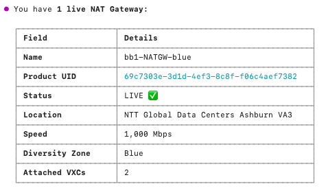 Live nat gateway