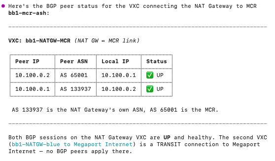MCP bgp status