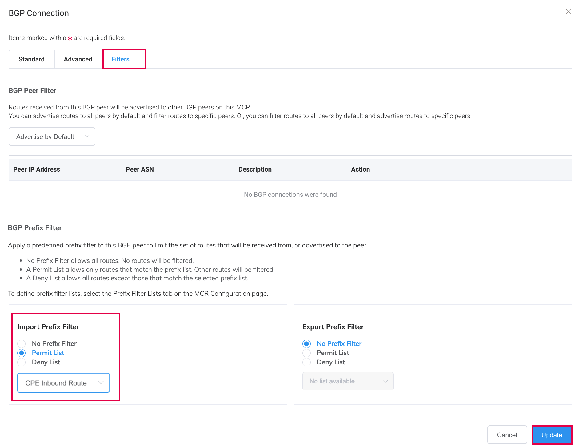 Attach prefix filter