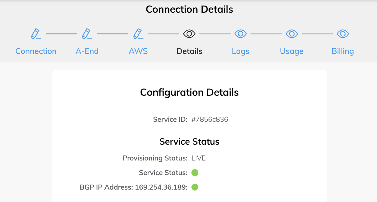 View the BGP status in the Configuration Details page