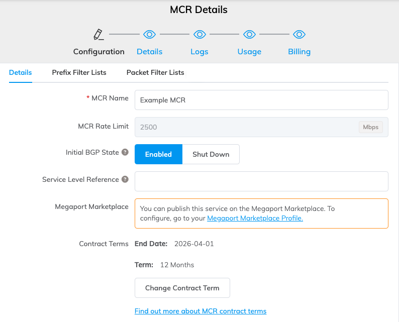 This image shows the MCR configuration page.
