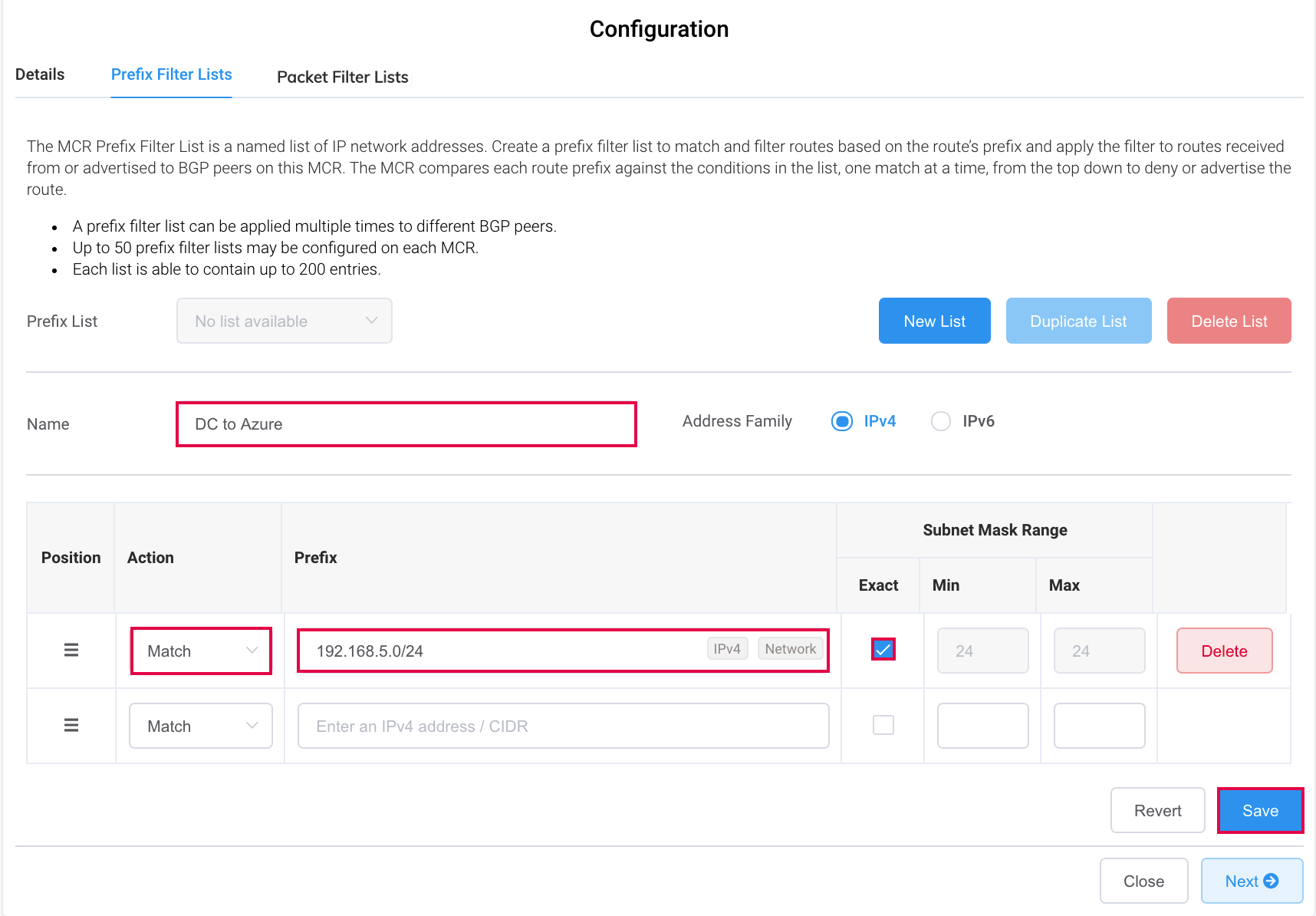 Exact match prefix filter