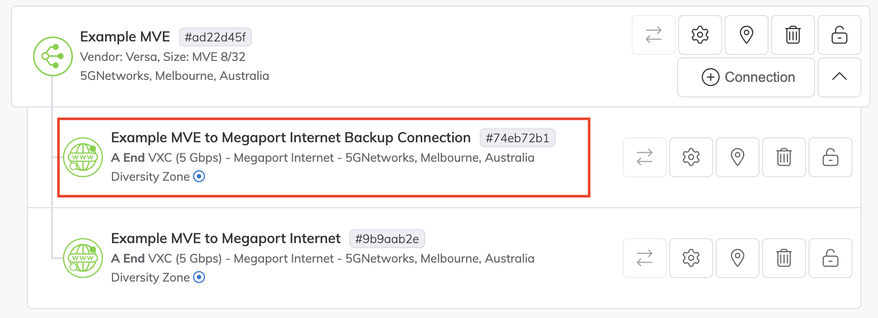 Megaport Internet connection deployed and visible in the Megaport Portal