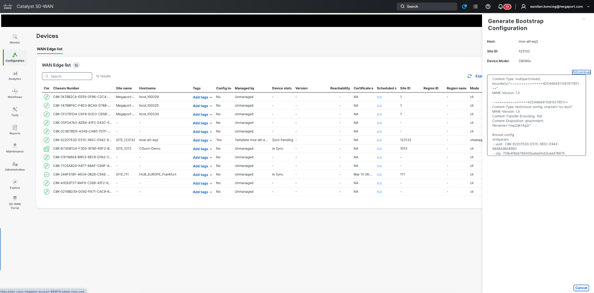 vManage download bootstrap configuration